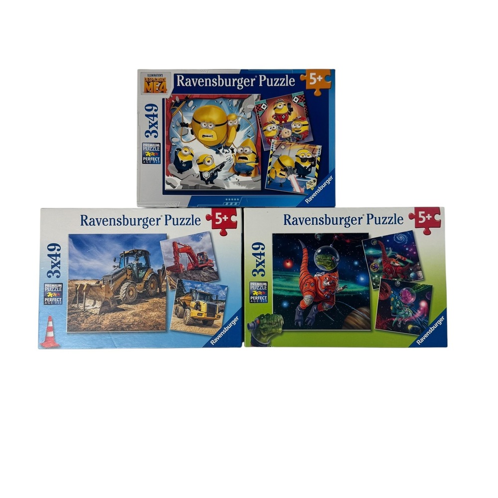 Ravensburger Puzzle Bundle 3x49 Piece Minions Construction Space Dinosaurs 5+